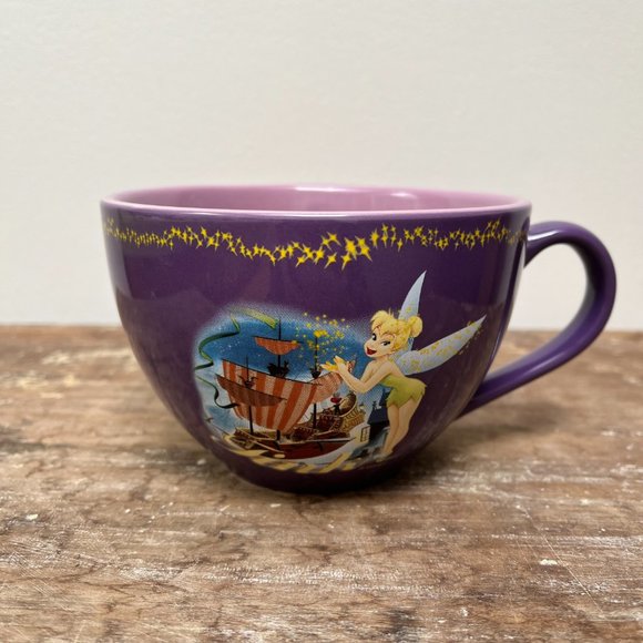 Disney Store Tinker Bell Jolly Roger Pirate Ship Purple Coffee Mug Retired 16 oz - Picture 3 of 6